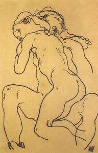 お互いをハグする2人の女の子のヌード 作： Egon Schiele